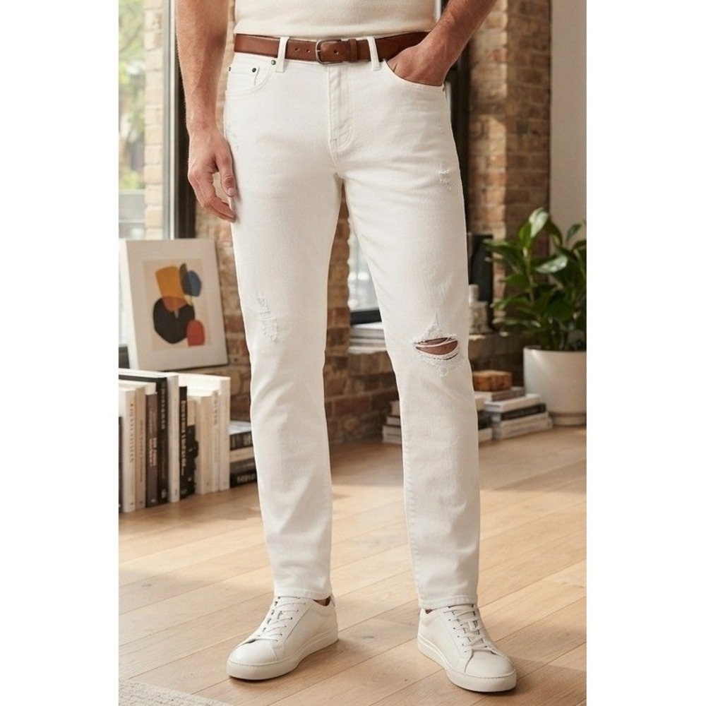 Express Mens Hyper Stretch Skinny Jeans White Size 36x32 Stretch Light Wash NWT